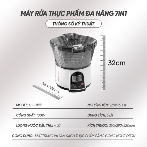 Máy Khử độc và Làm sạch thực phẩm đa năng 7in1 Lazychef LC-01RR