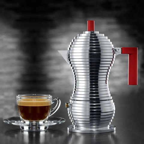Bình pha cafe espresso moca pot 3 tách kiểu Ý ALESSI MDL02/3 R (tay cầm màu đỏ)