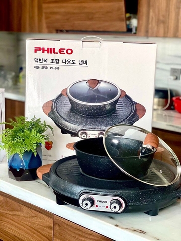 BẾP LẨU 2 NGĂN KÈM NƯỚNG PHILEO PH-366