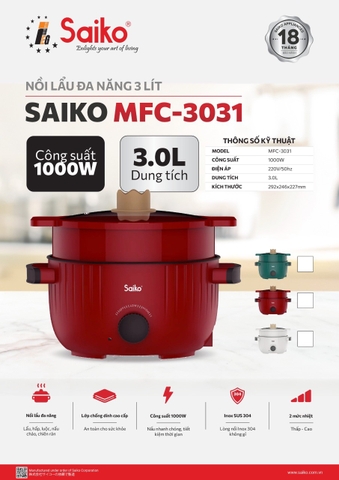 Nồi lẩu điện đa năng 3 lít Saiko MFC-3031