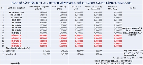 Thông báo cập nhật bảng giá bể tách mỡ chính hãng 2022 áp dụng tháng 02.2022