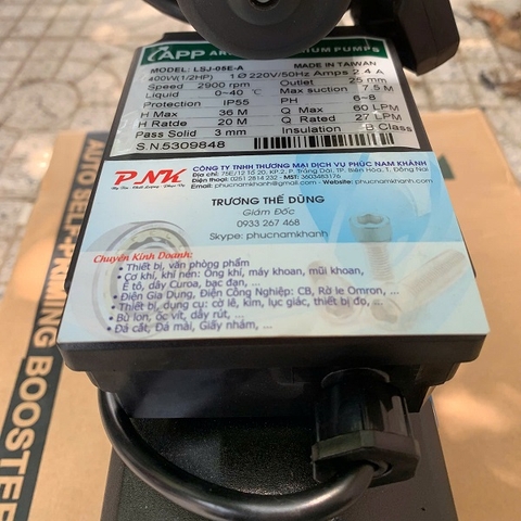 BƠM APP LSJ-05E 1/2HP 220V (GỒM BỘ TĂNG ÁP APP)