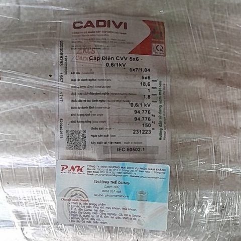 DÂY CÁP ĐIỆN CVV 5x6MM2 (0.6/1kV)