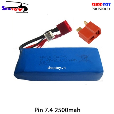 Pin sạc 7.4 V 2500 mah jack T đỏ cho xe điều khiển