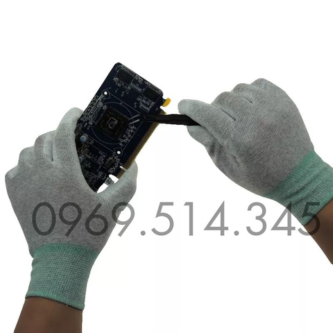 Găng tay chống tĩnh điện sợi carbon phủ PU lòng bàn tay