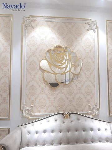 Mẫu gương hoa hồng trắng decor phòng khách