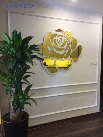 Gương trang trí treo tường hoa hồng vàng