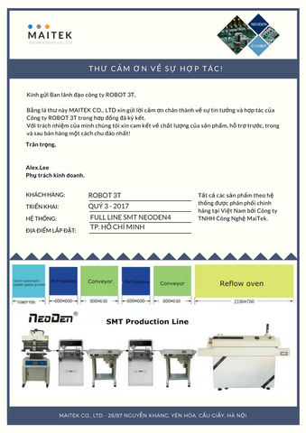 Thư cảm ơn công ty Robot 3T