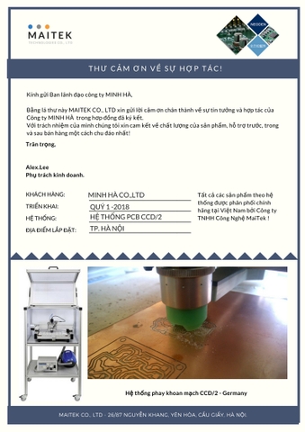 Thư cảm ơn công ty Minh Hà