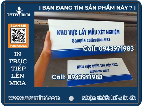 In biển Khu vực lấy mẫu xét nghiệm bằng mica.