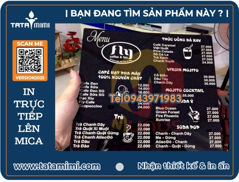 In trực tiếp lên mica nâu làm menu