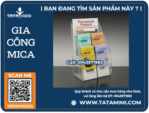 Kệ mica nhiều ngăn để bàn đựng tờ rơi, brochure A4 cho showroom.