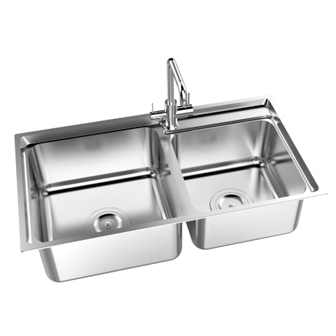 Chậu rửa bát inox cao cấp Sơn Hà 2 hộc lệch - S80
