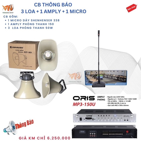 Cb Loa thông báo cho trường học, văn phòng, 3 loa, 1 amply, 1 micro dây ADX 150U