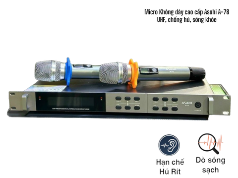 Micro Không dây cao cấp Asahi A-78, UHF, chống hú, sóng khỏe