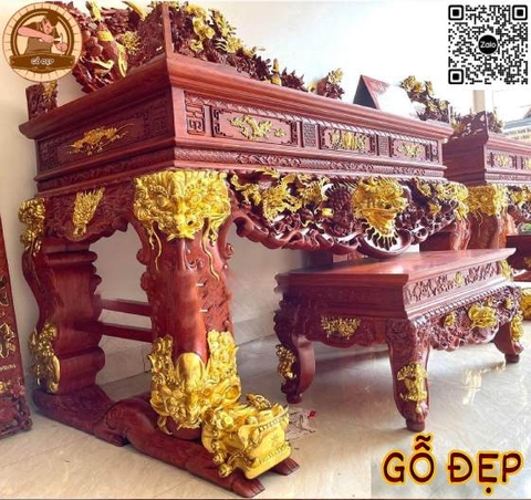 Sập Thờ Dát Vàng Gỗ Hương Đỏ  - ST66889