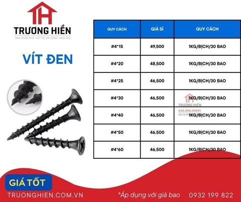 Phân Phối Vít Thạch Cao Đen Giá Sỉ – Hàng Chuẩn Công Trình, Giao Nhanh Toàn Miền Nam