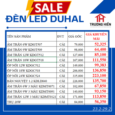 Đèn LED Duhal chính hãng – Đèn âm trần, đèn ốp nổi GIÁ SỈ – Giao hàng nhanh tại Trương Hiền