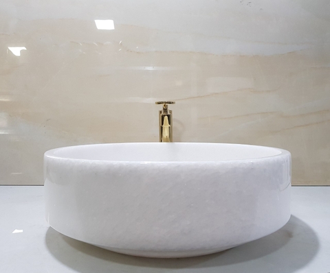 LAVABO ĐÁ TỰ NHIÊN - TRÒN VÁT LÒNG - TRẮNG MUỐI - LTVL