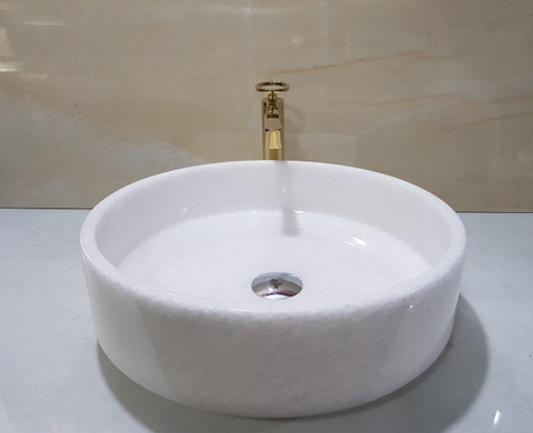 LAVABO ĐÁ TỰ NHIÊN - TRÒN VÁT LÒNG - TRẮNG MUỐI - LTVL