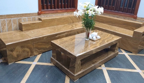 BÀN GHẾ ĐÁ TỰ NHIÊN - SOFA MÀU VÀNG VÂN GỖ