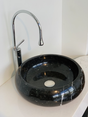LAVABO ĐÁ TỰ NHIÊN - TRÒN MỎNG PHÌNH THÂN - ĐEN Ý - BST23