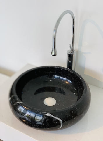 LAVABO ĐÁ TỰ NHIÊN - TRÒN MỎNG PHÌNH THÂN - ĐEN Ý - BST23