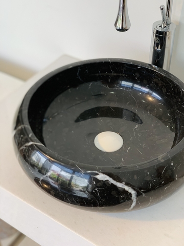 LAVABO ĐÁ TỰ NHIÊN - TRÒN MỎNG PHÌNH THÂN - ĐEN Ý - BST23