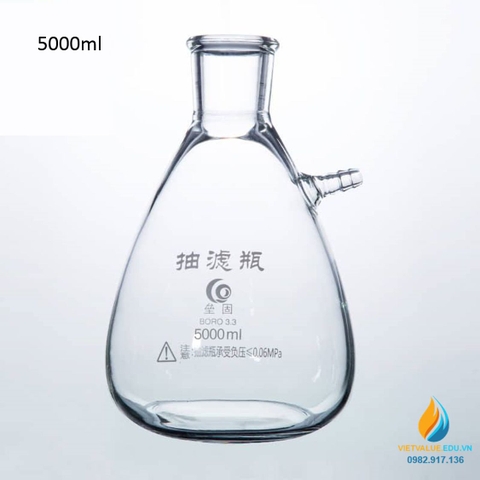 Bình tam giác thủy tinh có vòi chiết ngang, thành dày, dung tích 5000ml