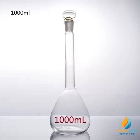 Bình định mức thủy tinh, màu trong suốt, nút cổ mài, thành dày, dung tích 1000ml