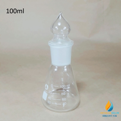 Bình tam giác thủy tinh 100ml có nút cổ mài vạch chia chịu nhiệt