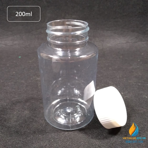 Chai nhựa PET dung tích 200ml, chai nhựa lưu mẫu chất, miệng rộng, vạch chia