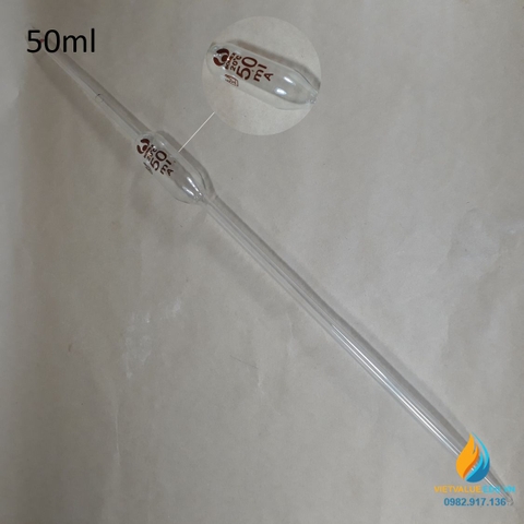 Pipet bầu thủy tinh 50ml, pipet bầu hút định lượng hút chính xác