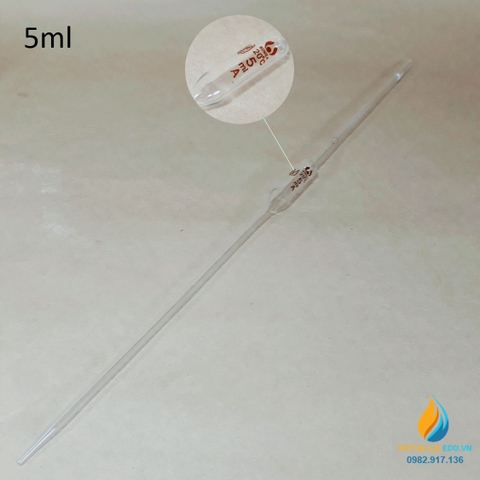 Pipet bầu thủy tinh 5ml, pipet bầu hút định lượng hút chính xác