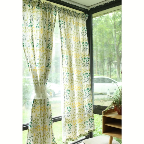 RÈM HỌA TIẾT LÁ XANH VÀNG - TB411-1