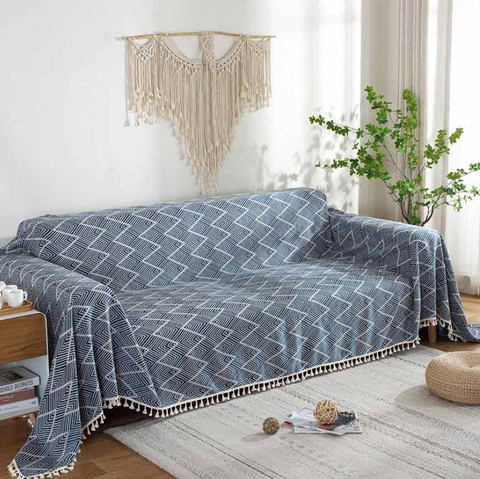 Phủ ghế sofa họa tiết zikzak xanh - PG512