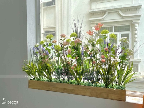 Bồn hoa tú cầu trang trí quán cafe ấn tượng (1m2x20cmx55cm)- CC924