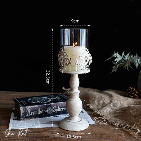 Chân nến thủy tinh, chân sắt phong cách Vintage- DC074