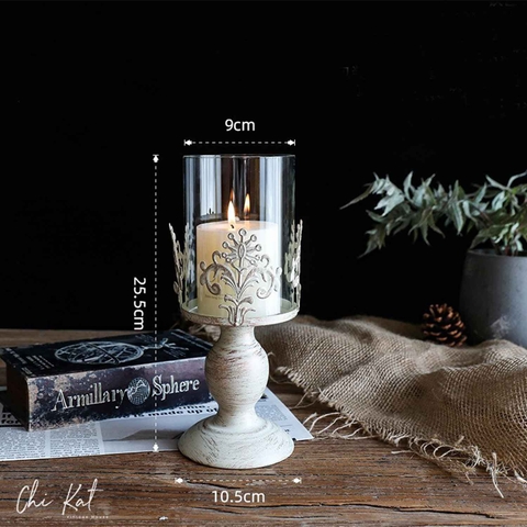 Chân nến thủy tinh, chân sắt phong cách Vintage- DC074