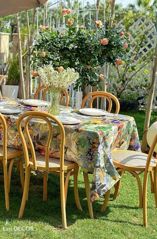 Khăn trải bàn họa tiết Retro- TB579 mix ren