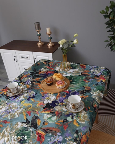 Khăn trải bàn họa tiết Retro- TB579 mix ren