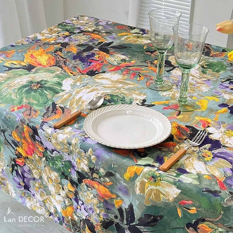 Khăn trải bàn họa tiết Retro- TB579 mix ren