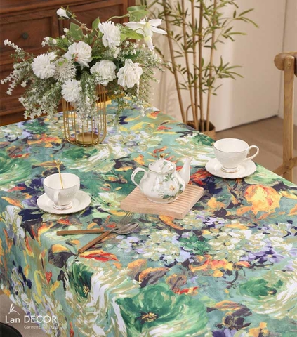 Khăn trải bàn họa tiết Retro- TB579 mix ren