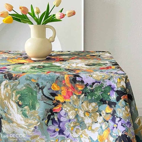 Khăn trải bàn họa tiết Retro- TB579 mix ren