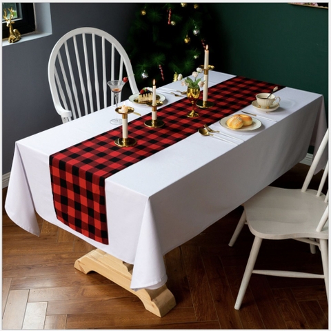 Runner caro đỏ trải bàn ăn sang trọng cho mùa lễ hội, nghỉ lễ sang trọng, cao cấp- TBR429