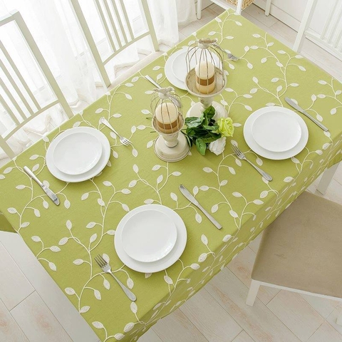 TB323 - Khăn trải bàn lá thêu nền xanh cốm