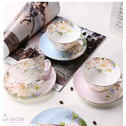 Bộ tách trà tách cà phê gốm sứ cao cấp trà chiều phong cách châu Âu tinh tế sang trọng - DC044