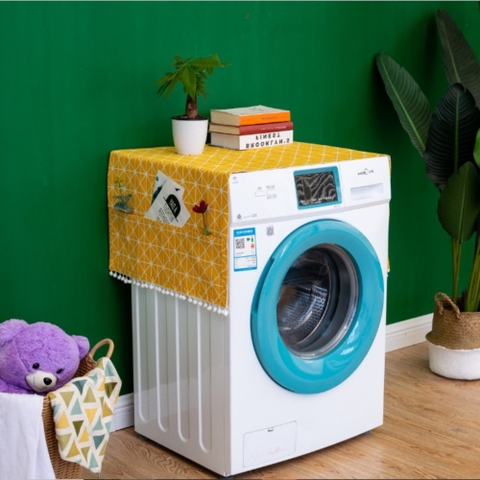 Phủ máy giặt họa tiết bàn cờ vải vàng  - TBP302