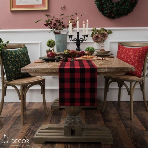 Runner caro đỏ trải bàn ăn sang trọng cho mùa lễ hội, nghỉ lễ sang trọng, cao cấp- TBR429