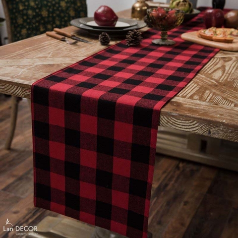 Runner caro đỏ trải bàn ăn sang trọng cho mùa lễ hội, nghỉ lễ sang trọng, cao cấp- TBR429